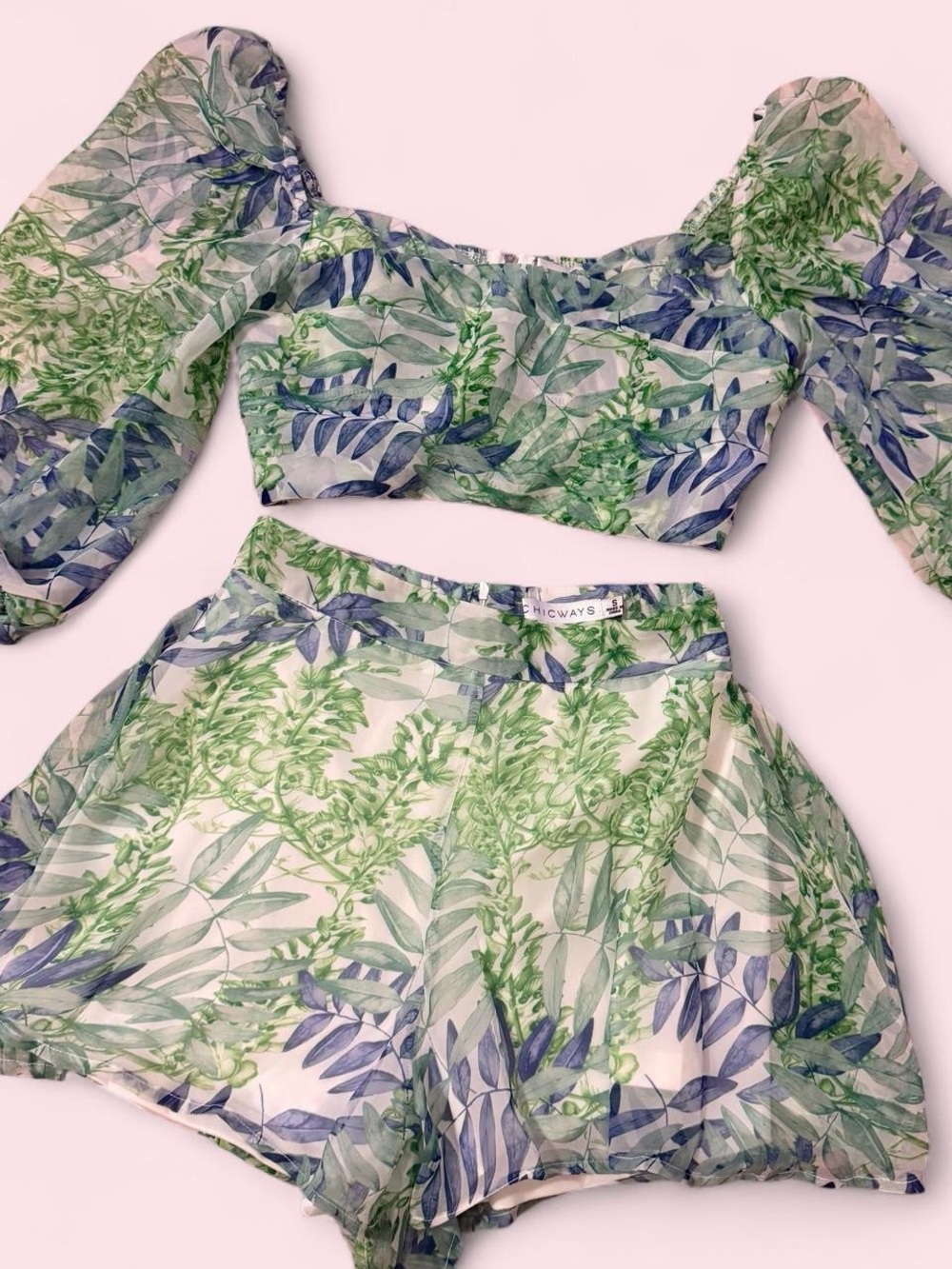 Leaf-Print Green & Blue Set
